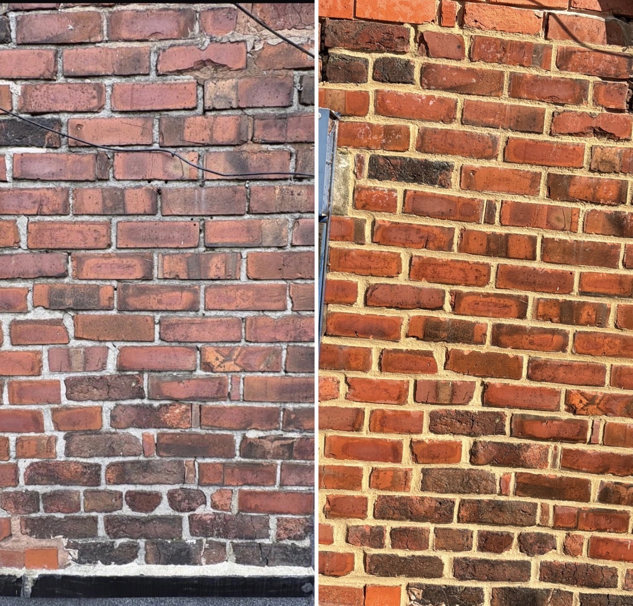 Before and after brick repair and repointing by G & T Pointing and Restoration