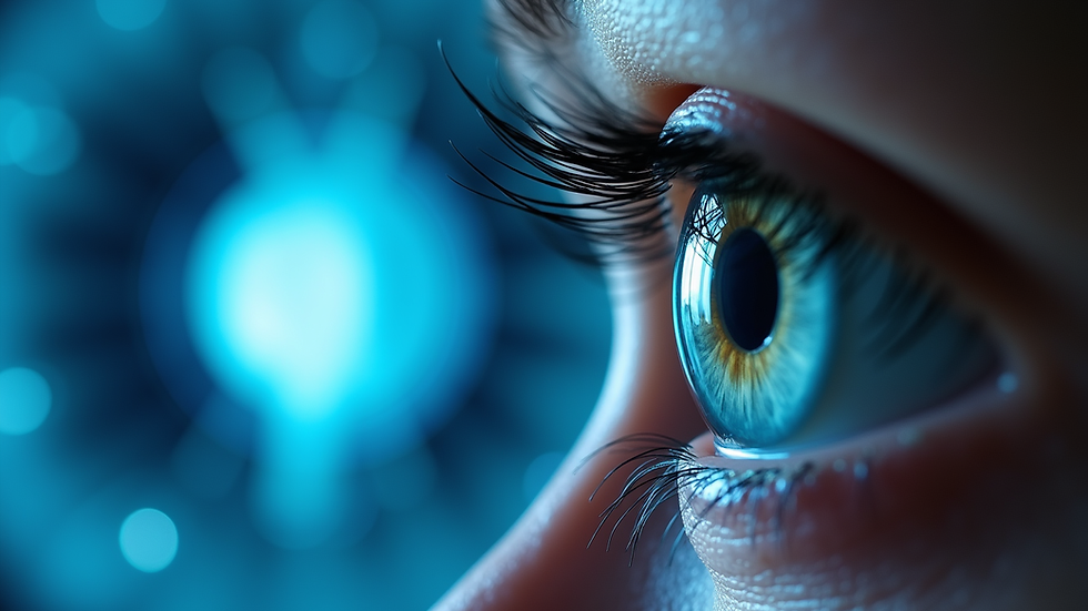 Close-up view of an optical coherence tomography machine scanning an eye