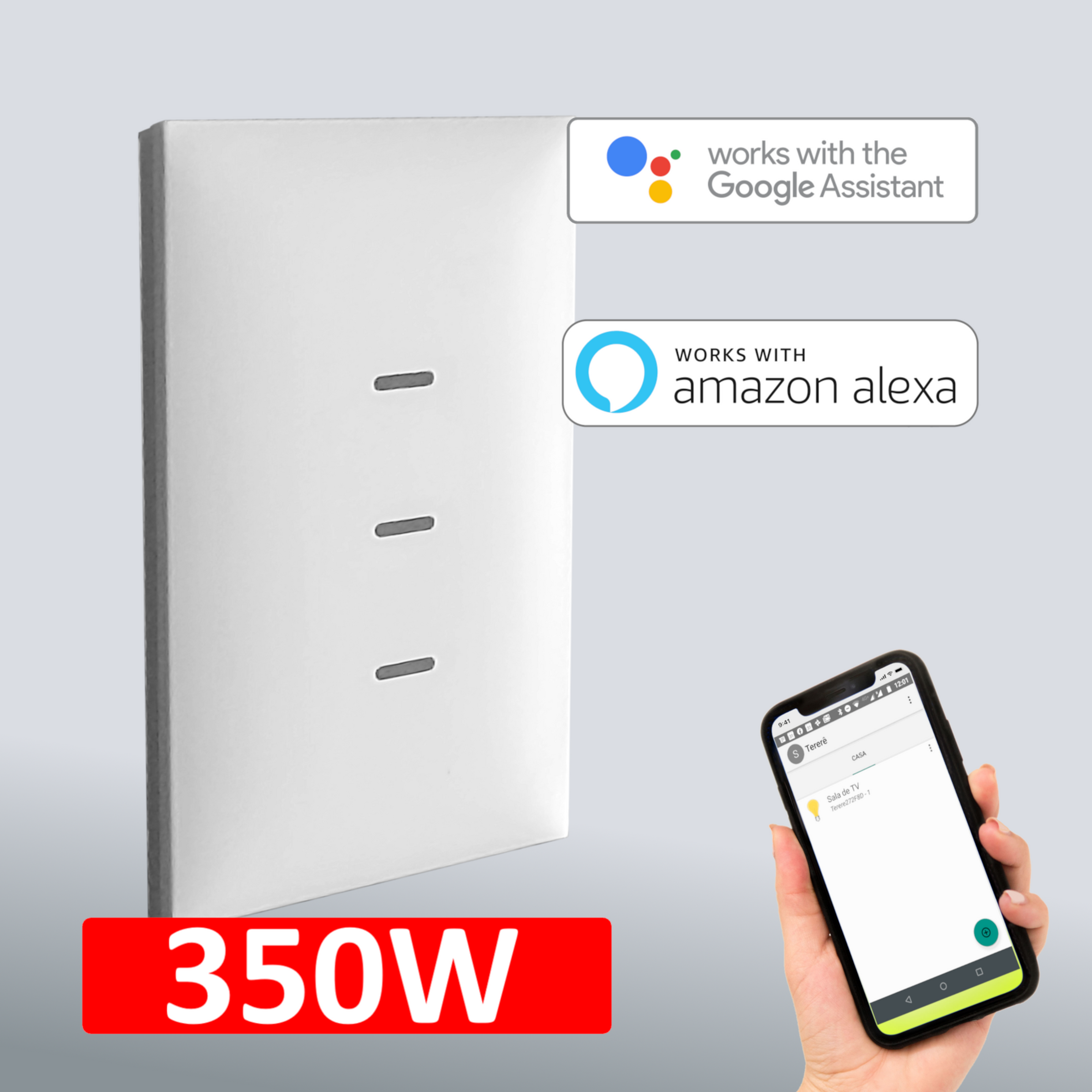 Interruptor Inteligente de 3 botões com Wi-Fi e alta potência