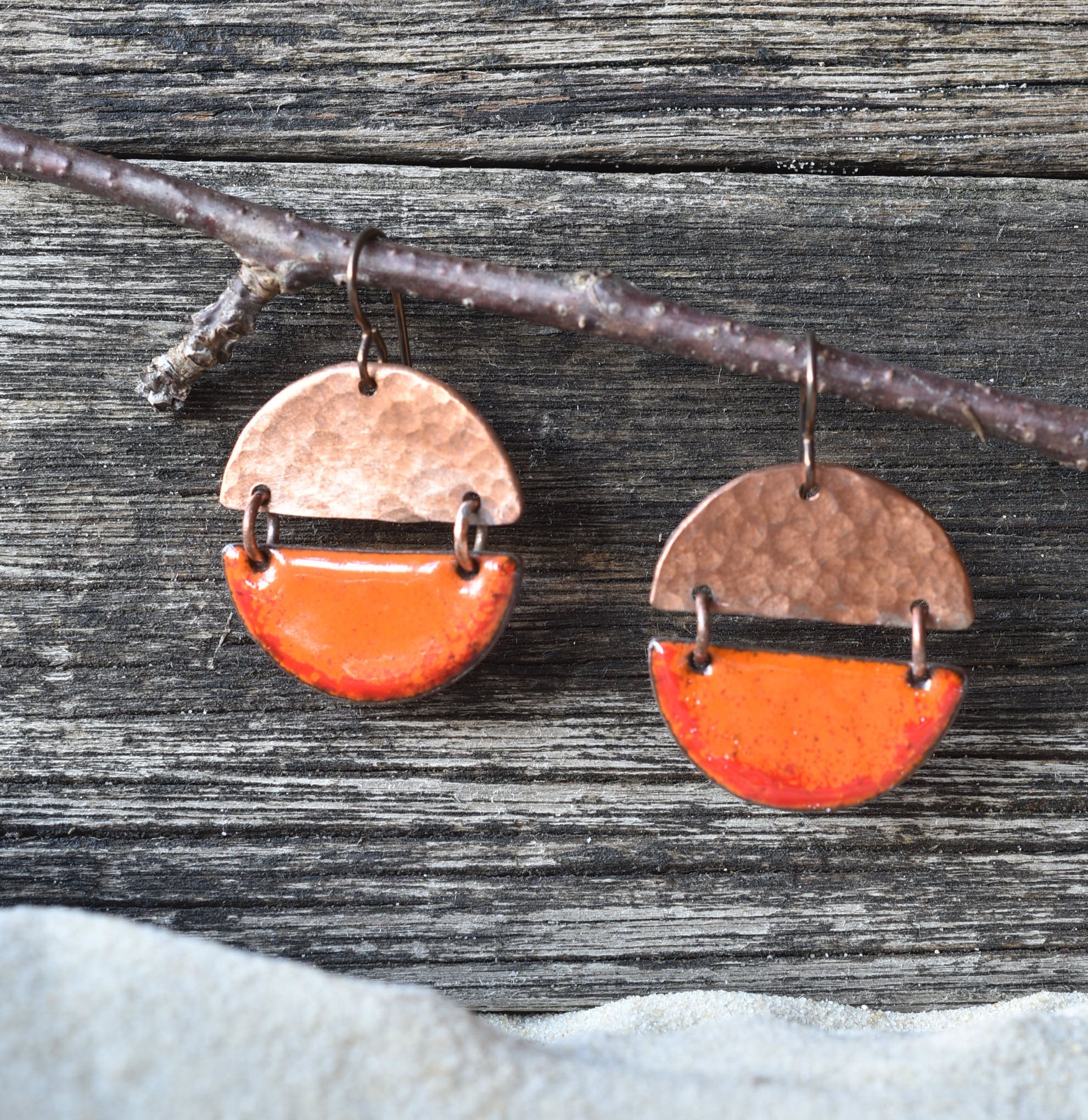 Linked semi-circle earrings - burnt orange