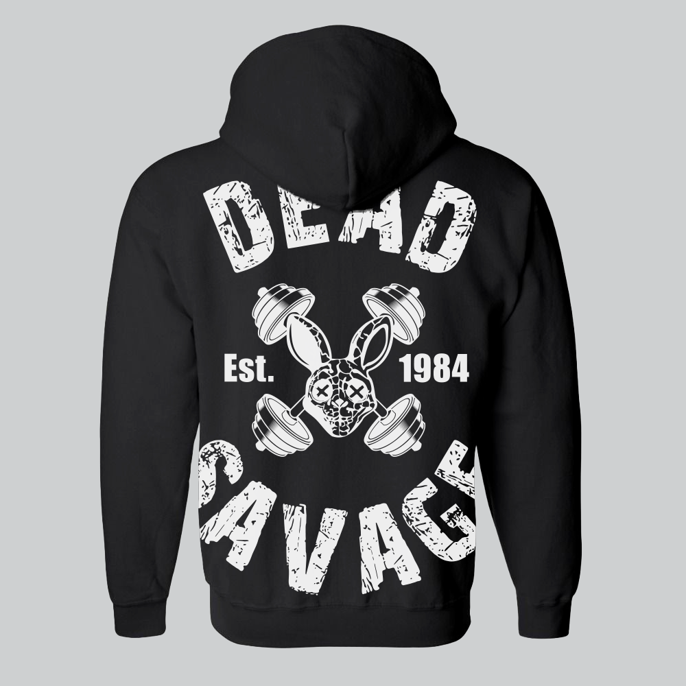 11 - RABBIT Zip-up Hoodie - White on Black