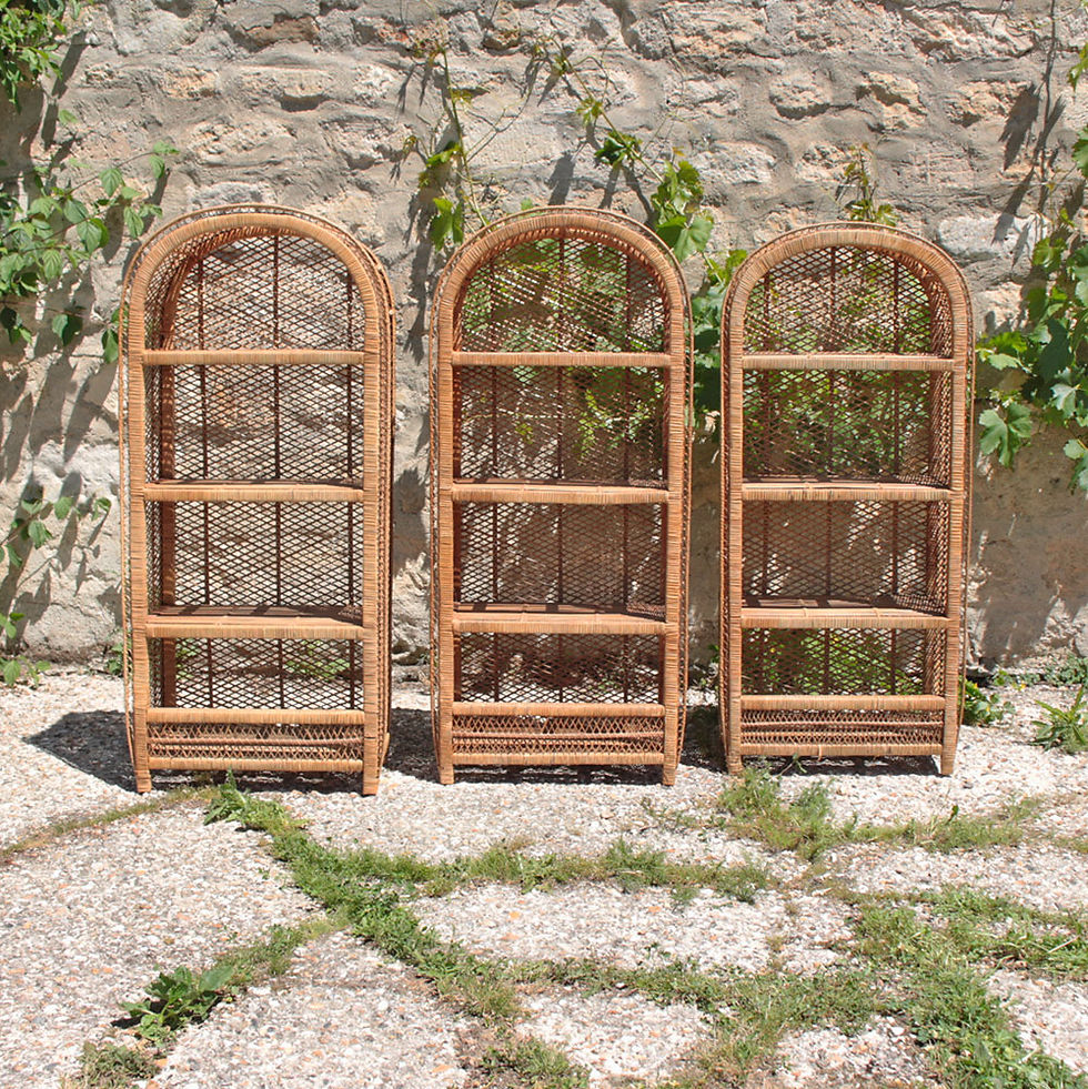 Miniature : Trio d'étagères en osier vintage