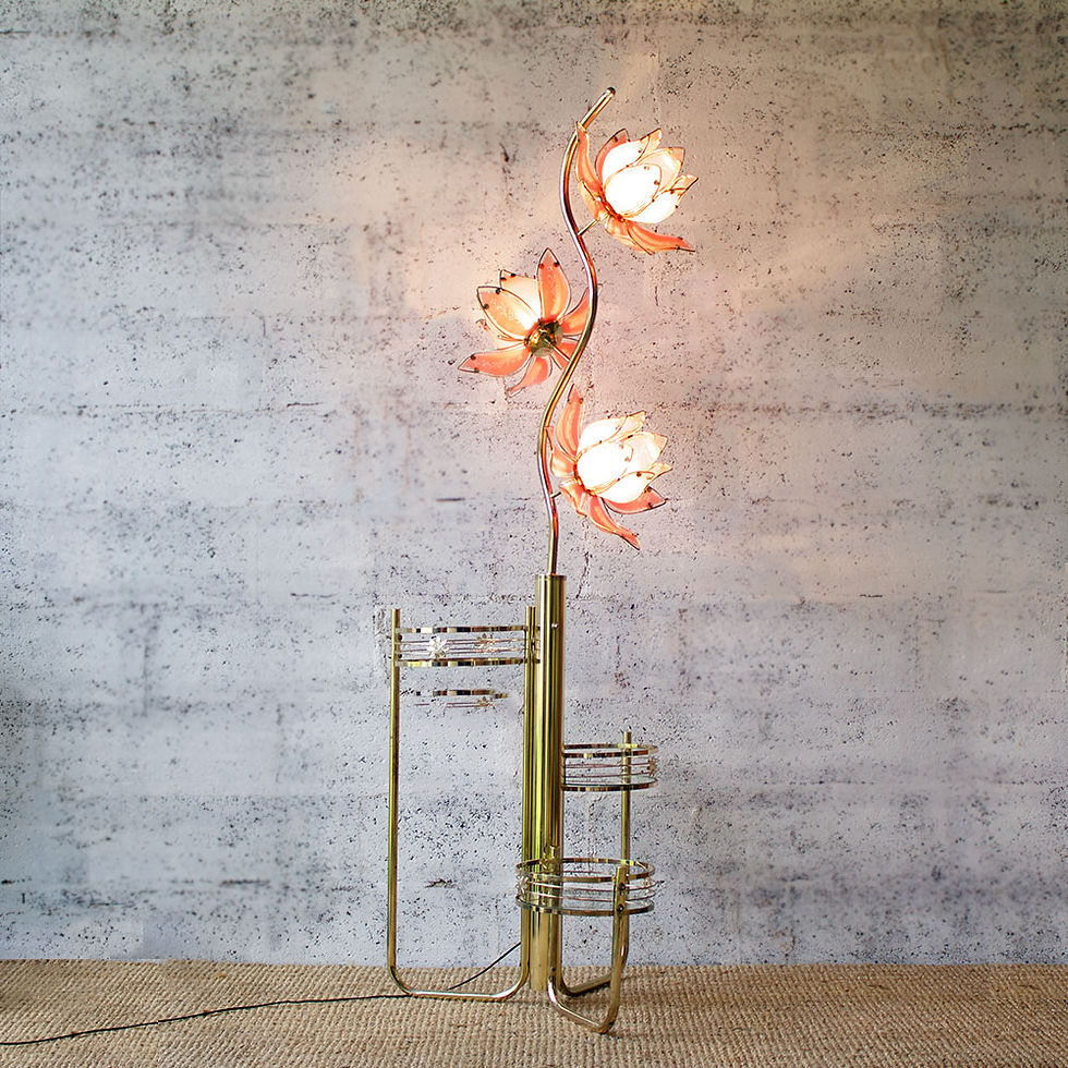 Miniature : Lampadaire vintage laiton et verre