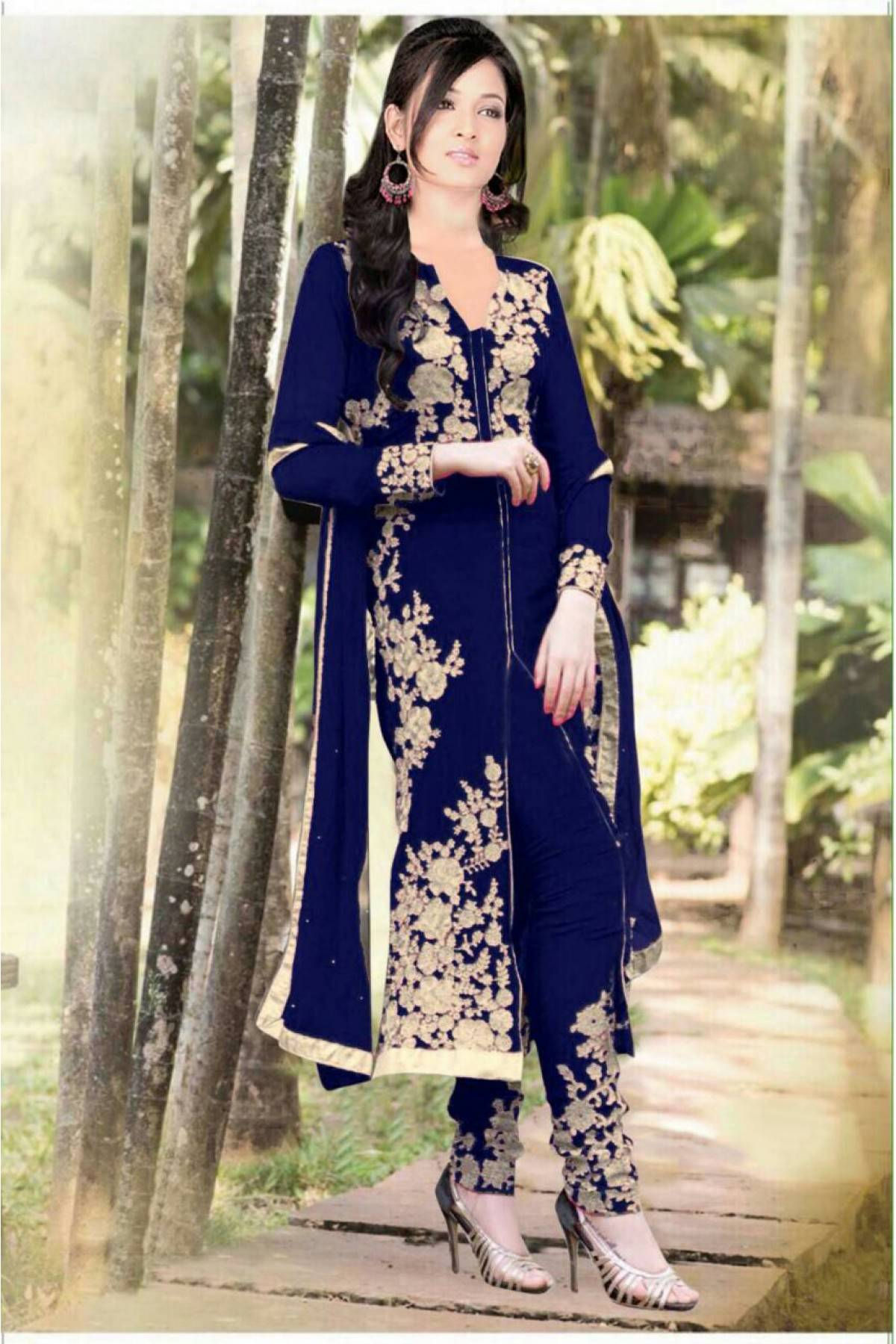 Georgette Party Wear Pant Style In Royal Blue Colour
