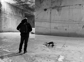 DJI Inspire 3 positioned inside Danby Marble Quarry during a Boot Barn Work production nearly 2,000 feet underground in Vermont.