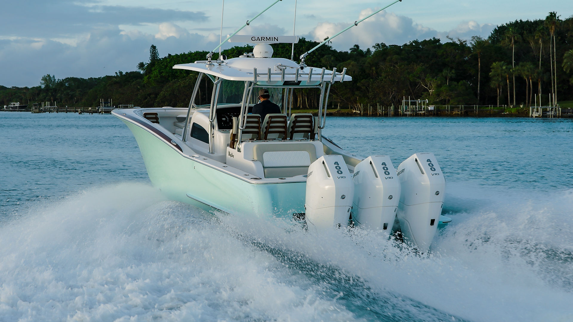 Mag Bay Yacht's 38 Center Console running shot.  Filmed with the Dji Inspire 3