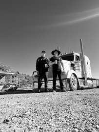 Drone pilot Wolfgang Weber and aerial DP Rob Watt on location during Boot Barn Westward campaign filming in Marfa Texas