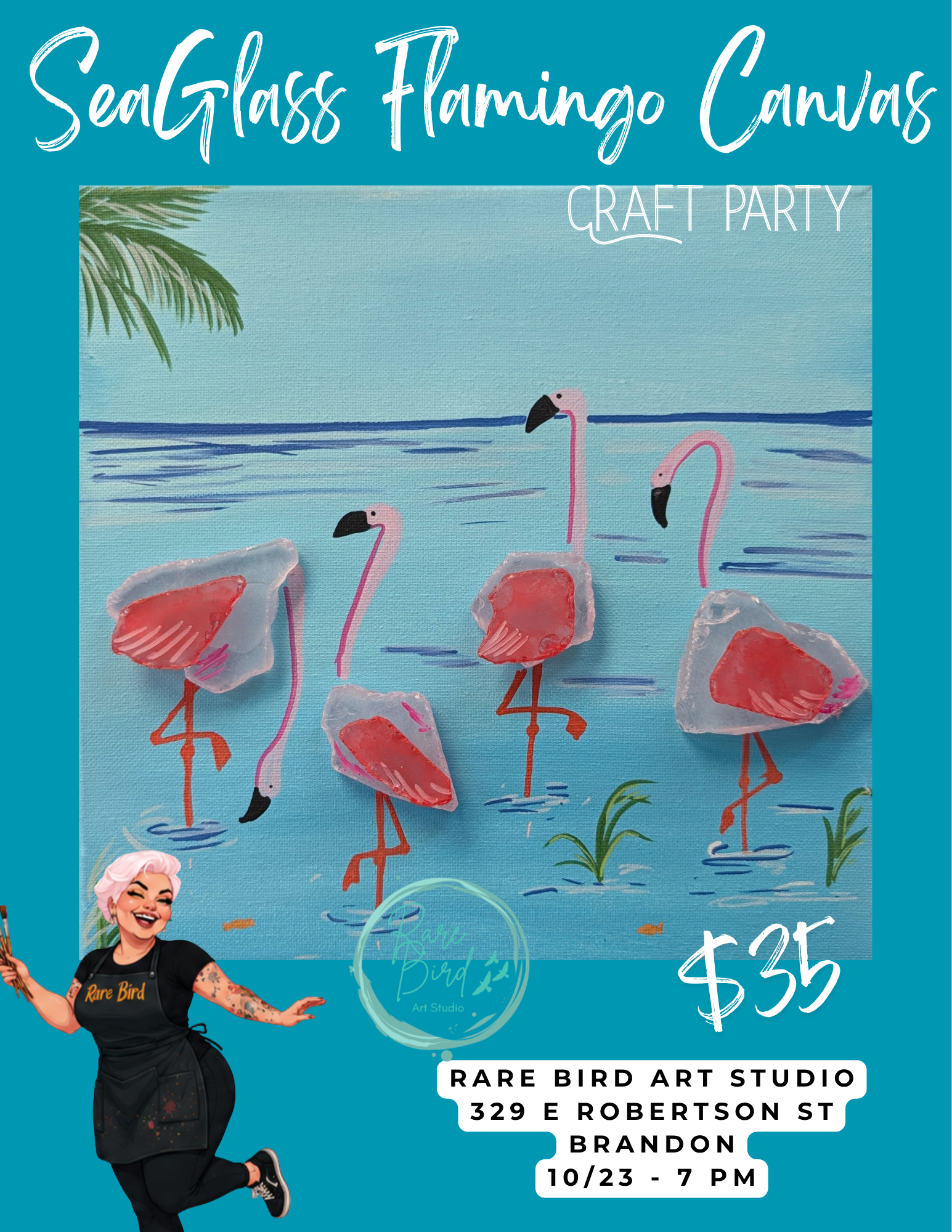 10/23 - Seaglass Flamingo Glass Craft Party