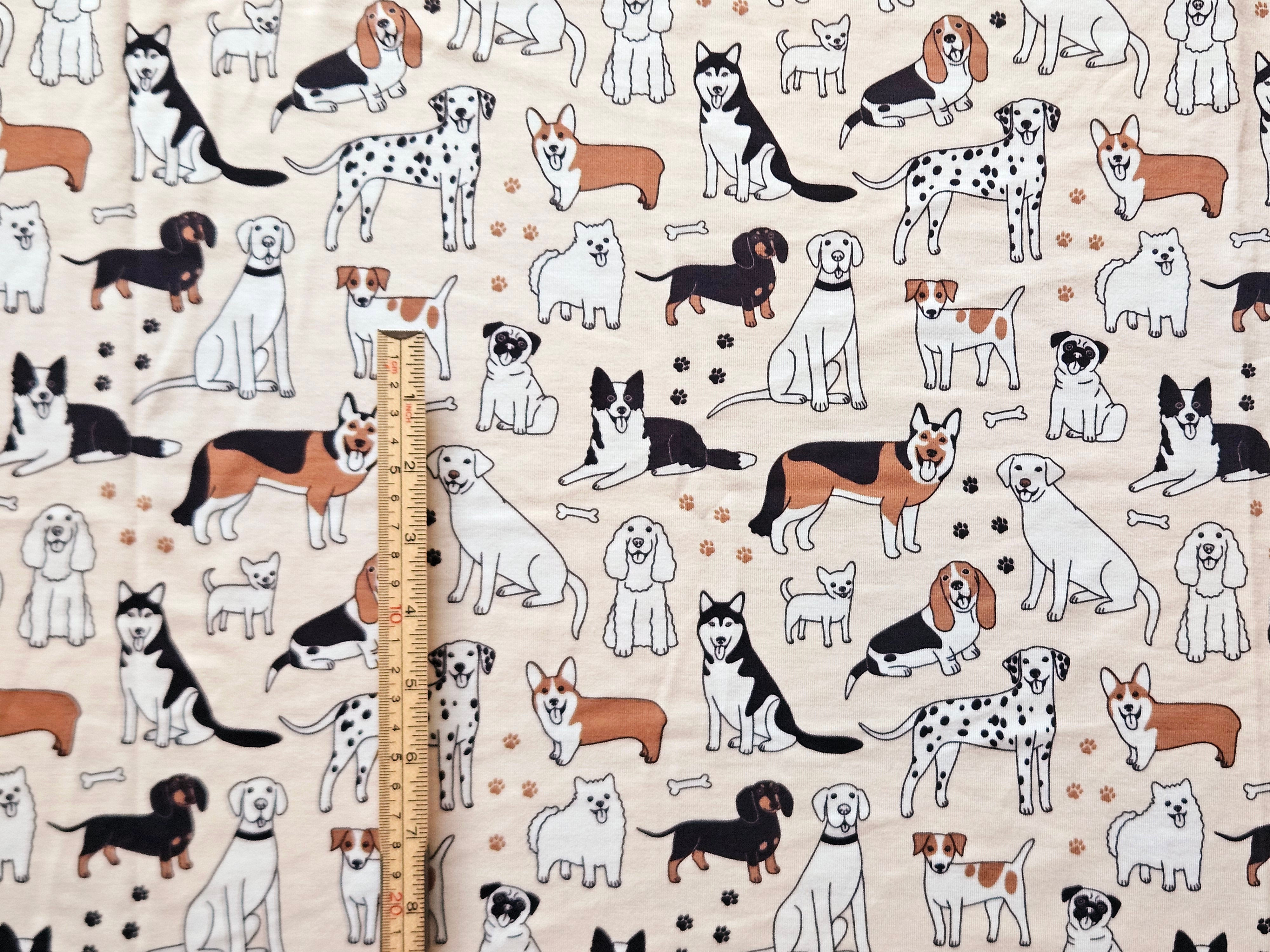 3m for £9 Dogs on Beige - Spun Polyester Elastane (BH38)