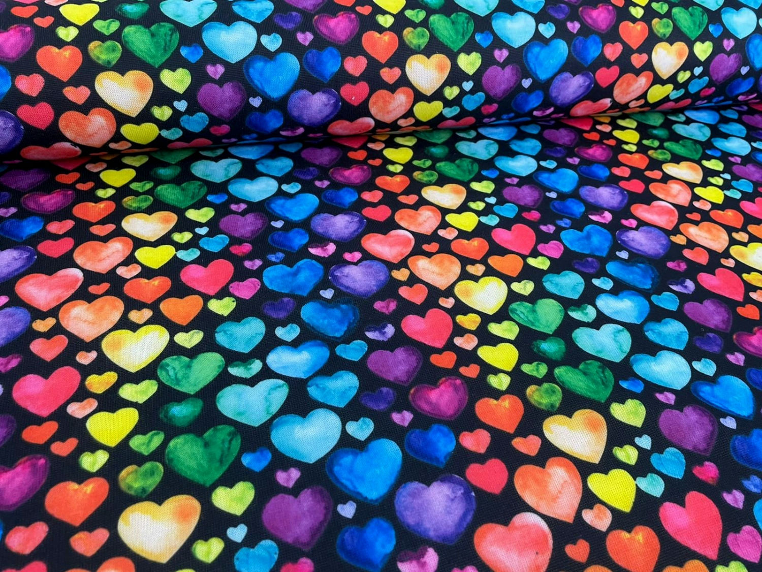 Rainbow Hearts (Fleece Backed Jersey)
