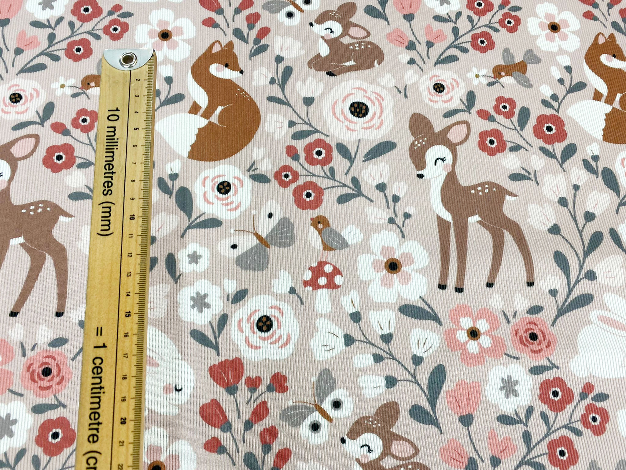 3m for £9 Dusty Pink Floral Deer Ribbing (WH727)