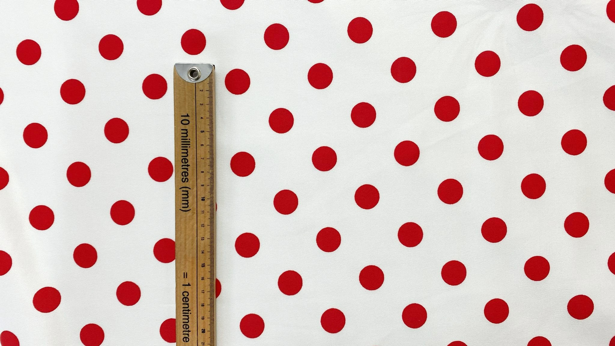 3m for £9 Red Polkadot on White Scuba (WH118)
