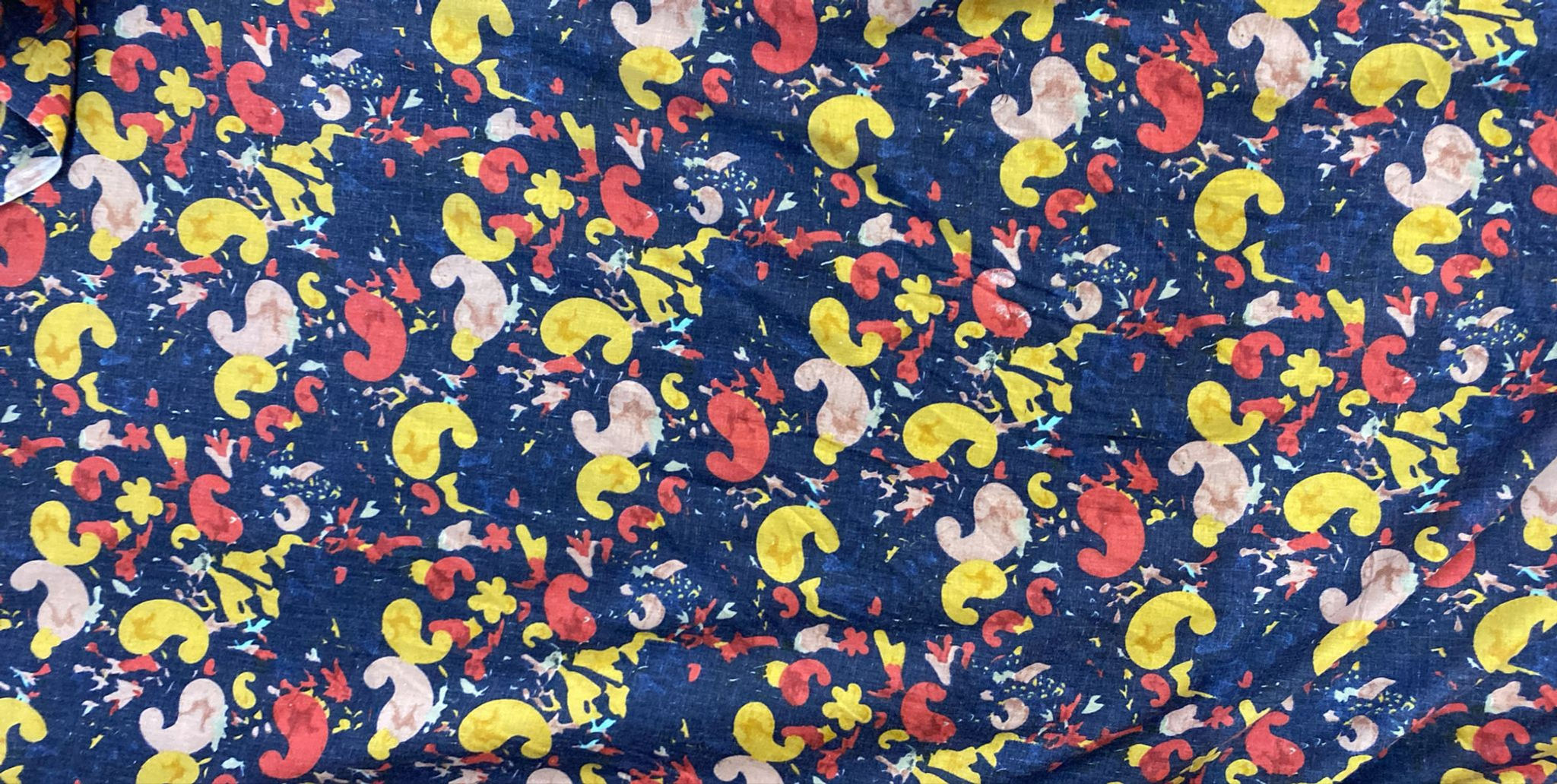 Red/Yellow/Pink on Navy Polycotton (Woven)