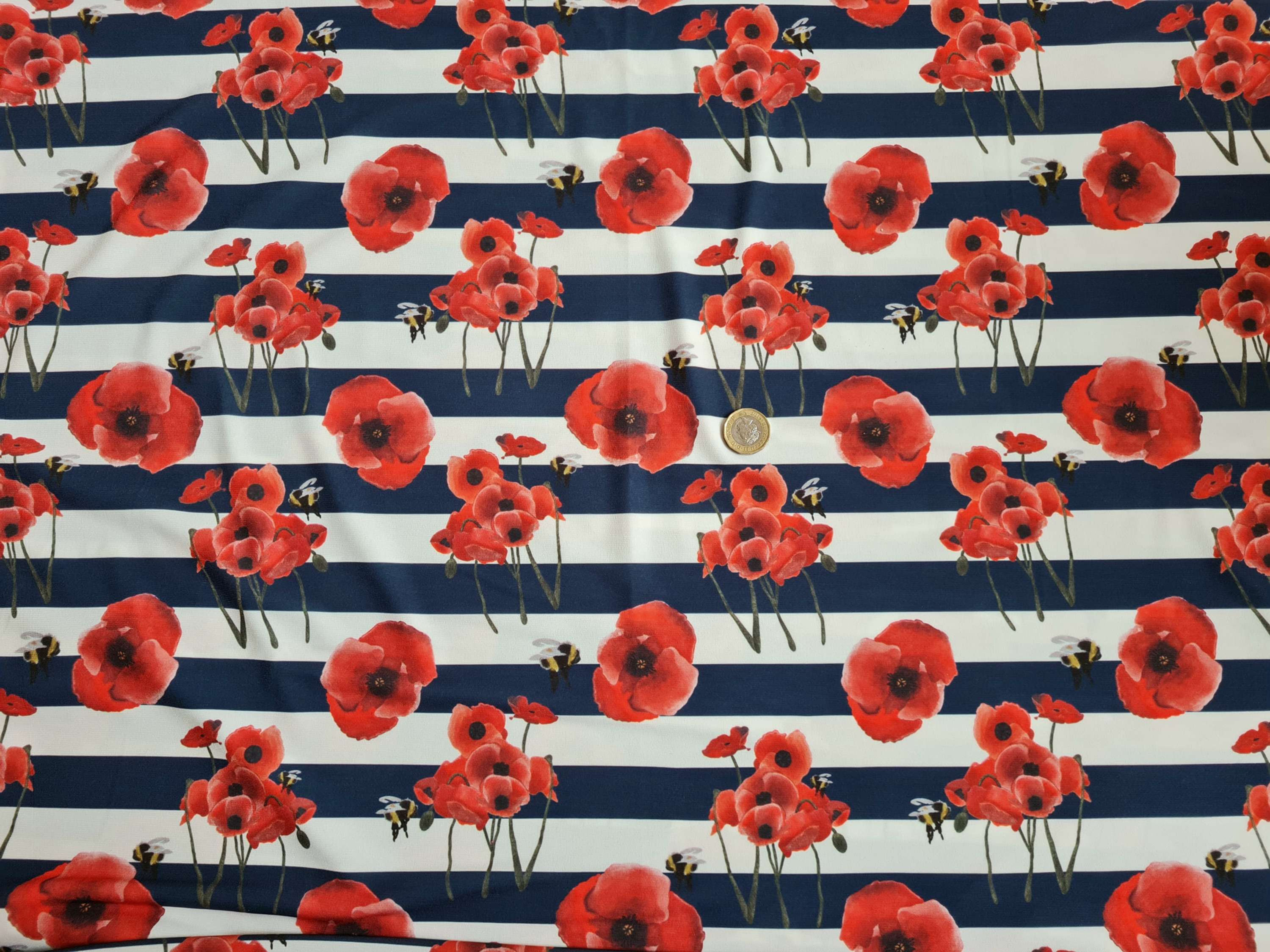 EXCLUSIVE Navy/White Stripe Watercolour Poppies & Bees