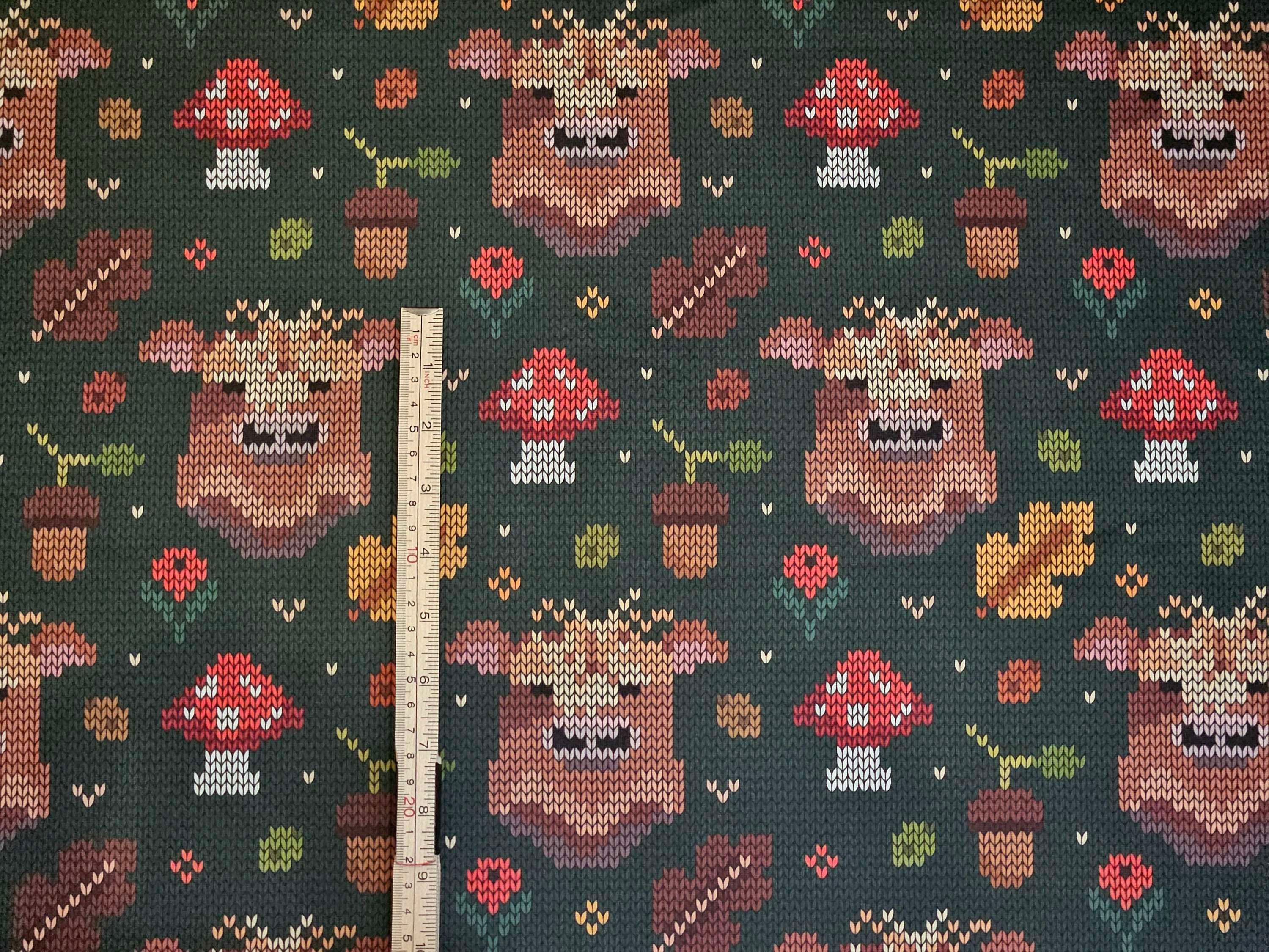 EXCLUSIVE Faux Knitted Autumn Highland Cow - Fleece Backed Jersey