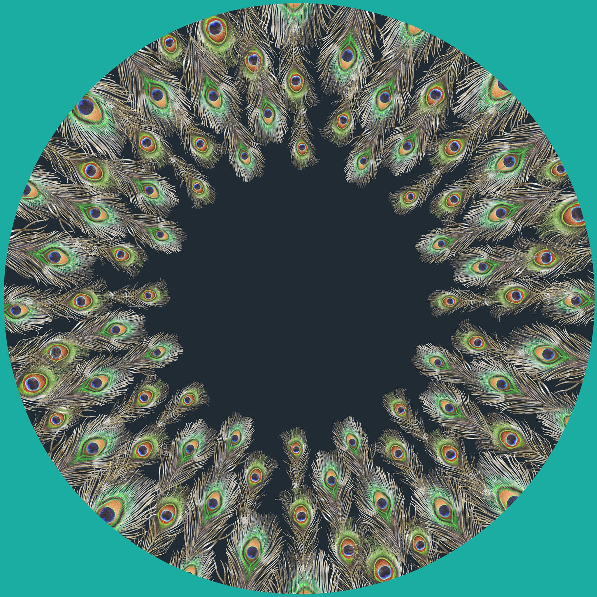 EXCLUSIVE Dark Blue Adult Watercolour Peacock Feather Circle Skirt Panel