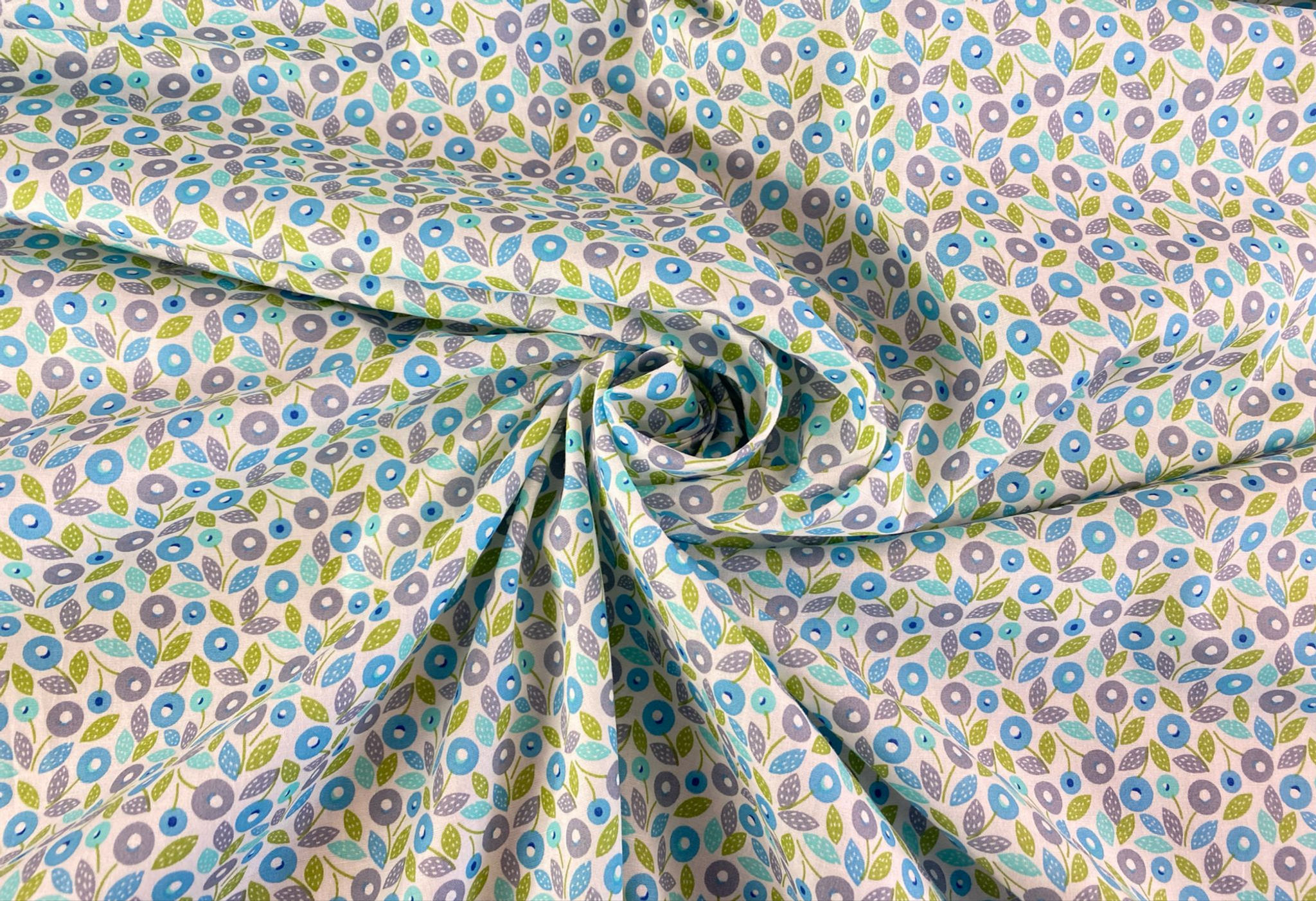 Lilac/Blue Ditsy Floral on White - 100% Woven Cotton