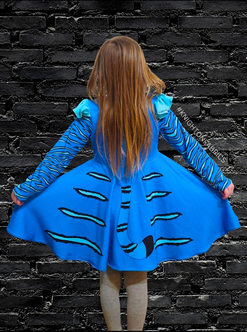 Thumbnail: EXCLUSIVE Blue Tiger Child Circle Skirt Panel (Loopback Lycra)