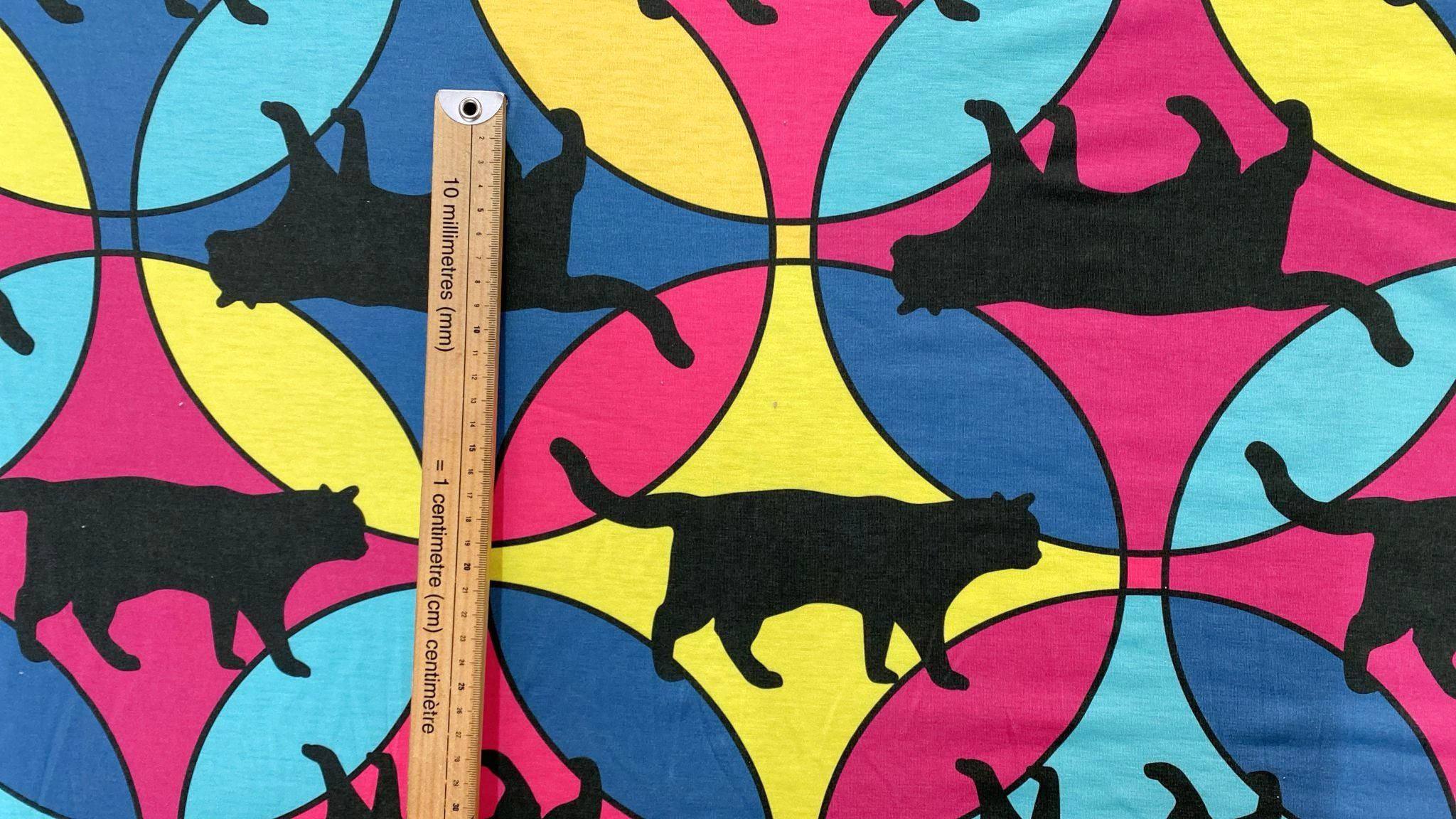 3m for £9 Yellow/Pink/Blue Cat Silhouette Spun Polyester Elastane (WH195)