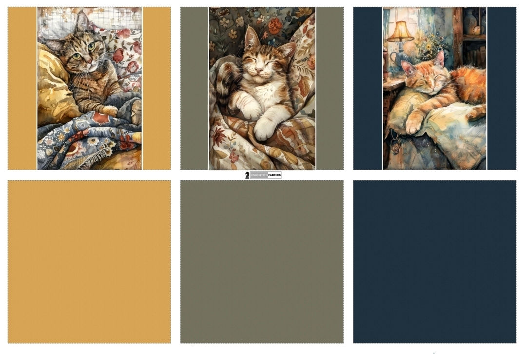 Sleepy Cats Squares Panel #2