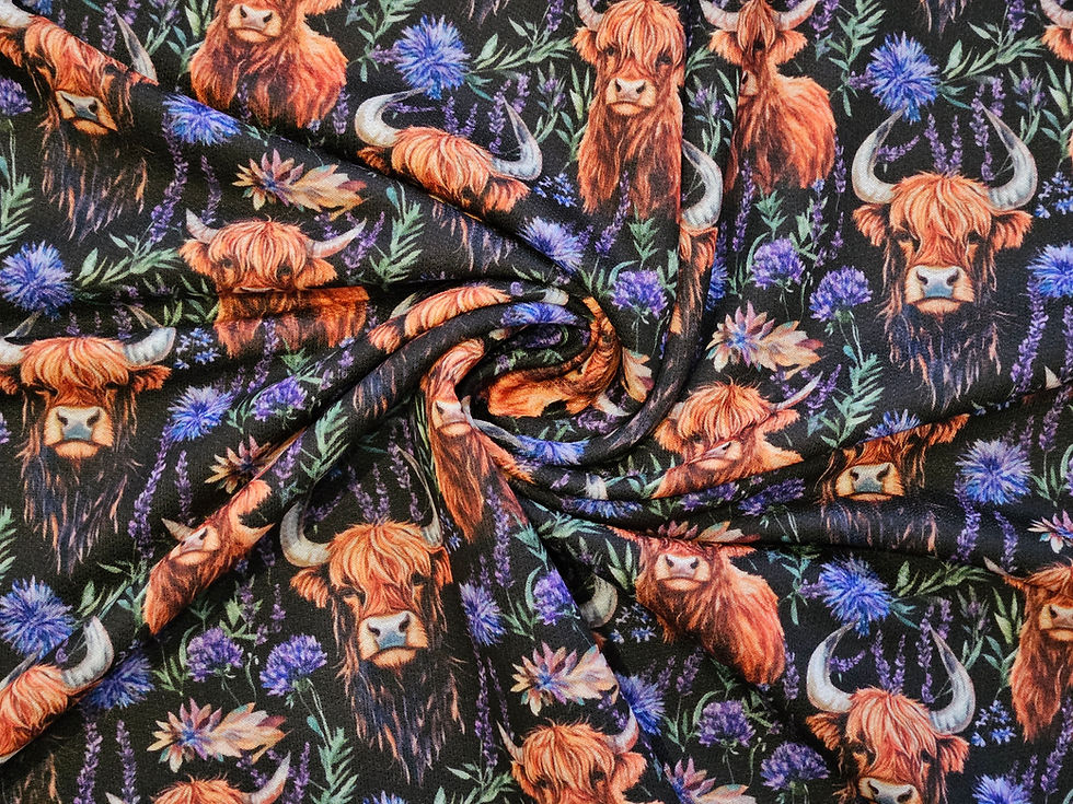 Thumbnail: 3m for £10 Thistle Highland Cows - French Terry (WH1738)