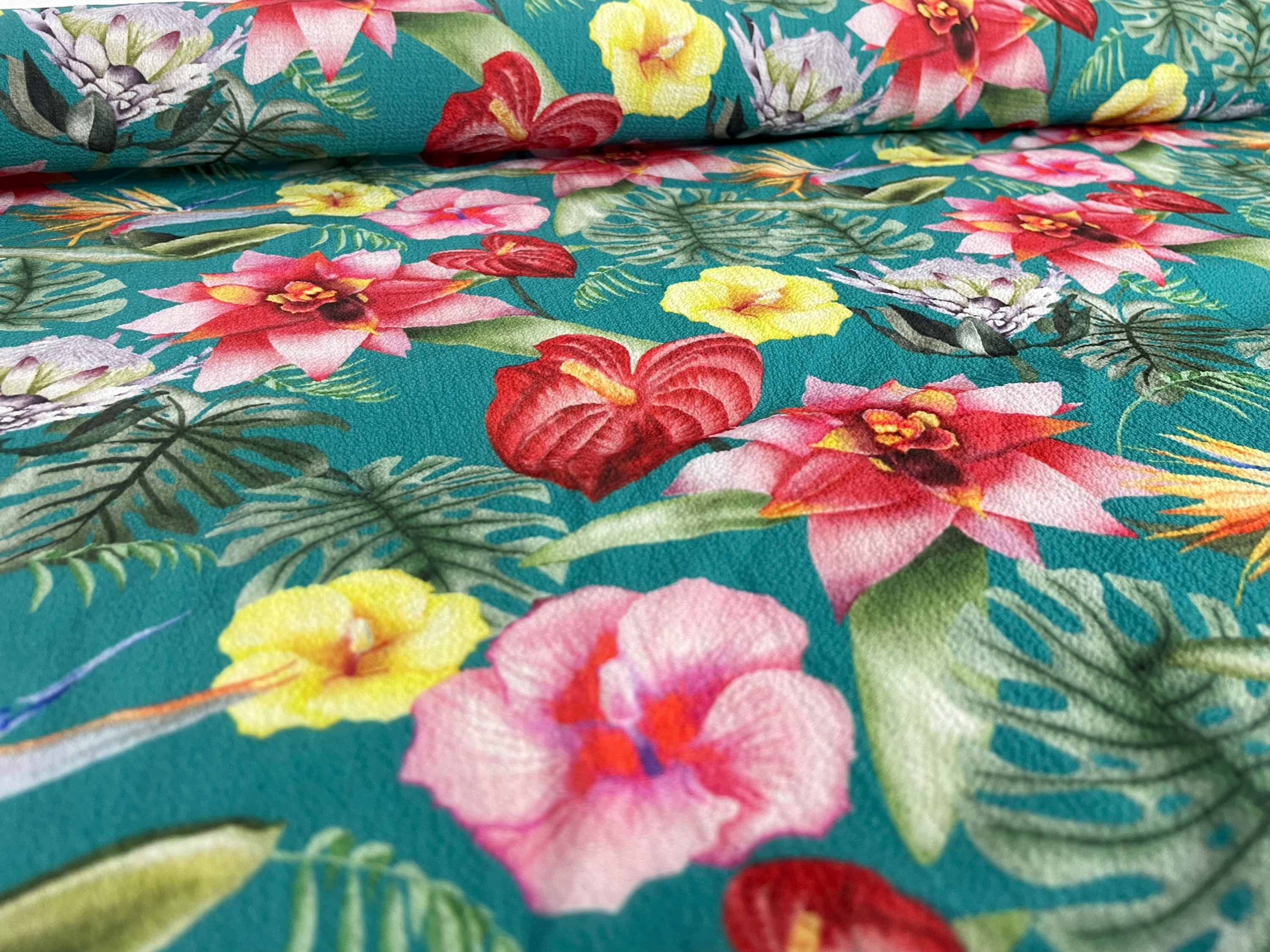 EXCLUSIVE Teal Tropical Floral - Bubble Crepe