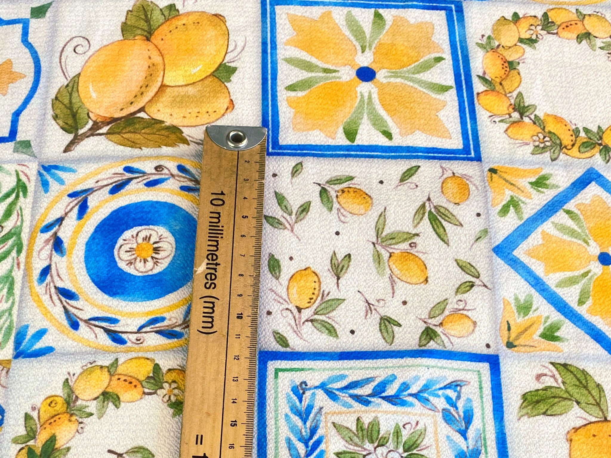 3m for £9 Sicily Lemons Yellow/Blue/White - Bubble Crepe (WH1572)