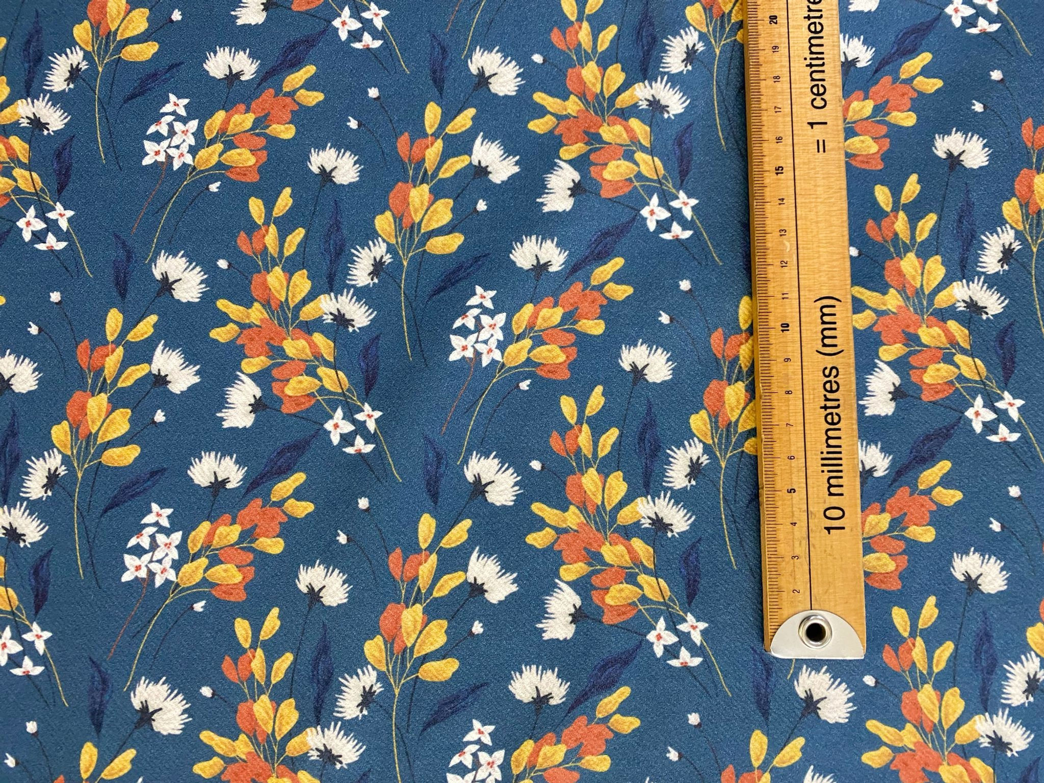 3m for £9 Yellow/Orange/White Floral Navy on Scuba Twill (WH149)