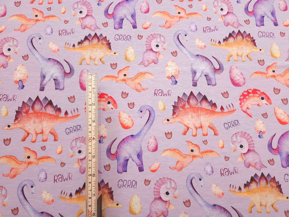 Thumbnail: VIP SALE 3m for £9 Watercolour Dinosaur Lilac - Spun Polyester Elastane (VIP226)