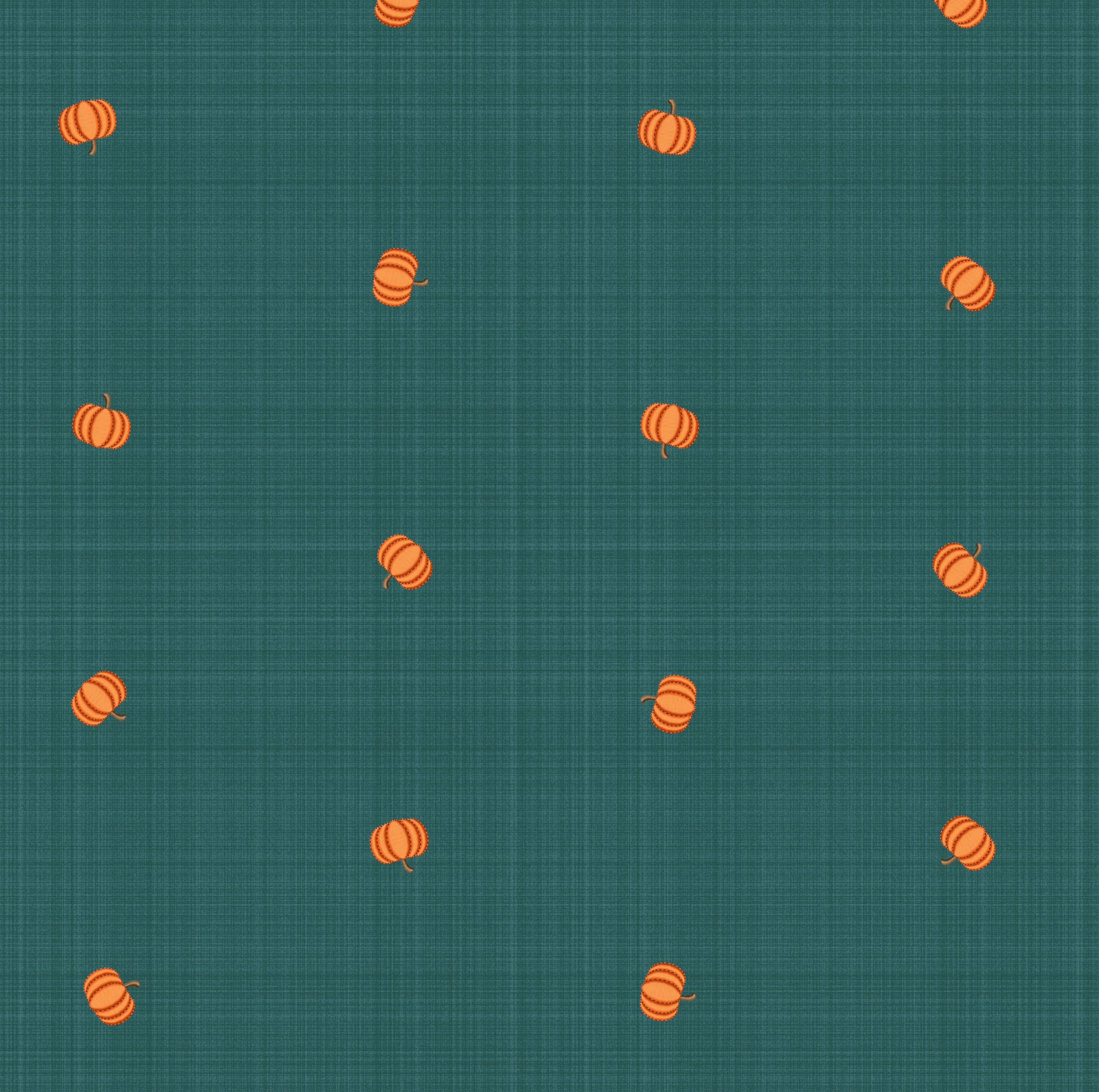 EXCLUSIVE Pumpkins on Deep Teal Linen Effect Print - Linen Look Woven Polyester