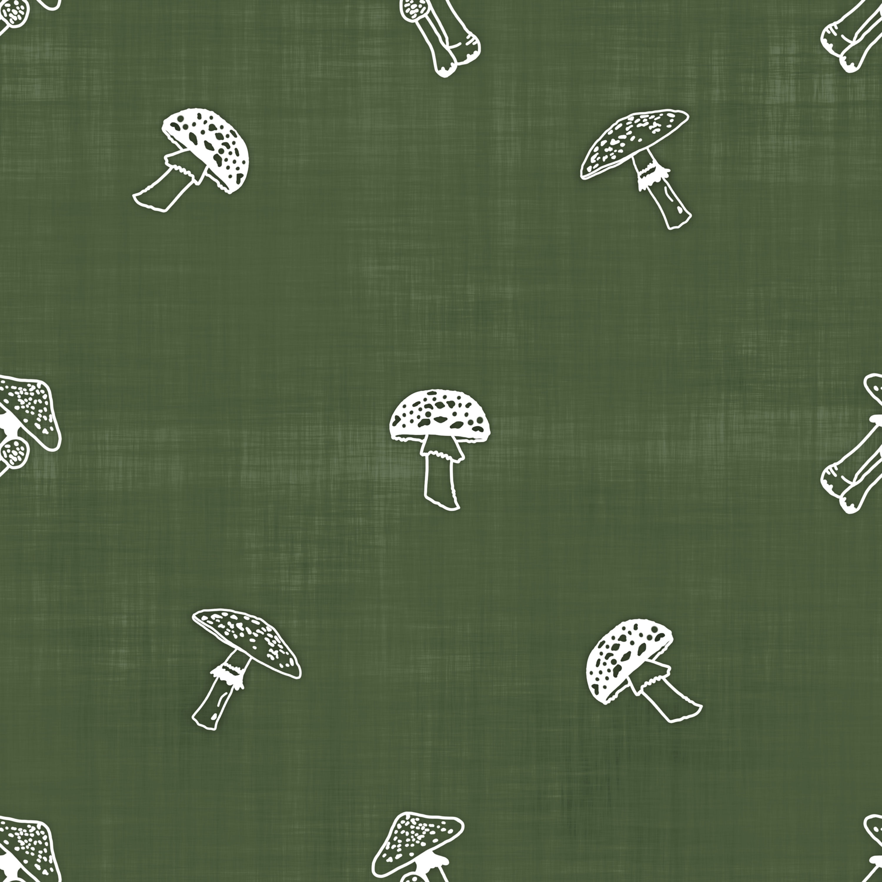 EXCLUSIVE Little Mushrooms Green Linen Effect (Printed)