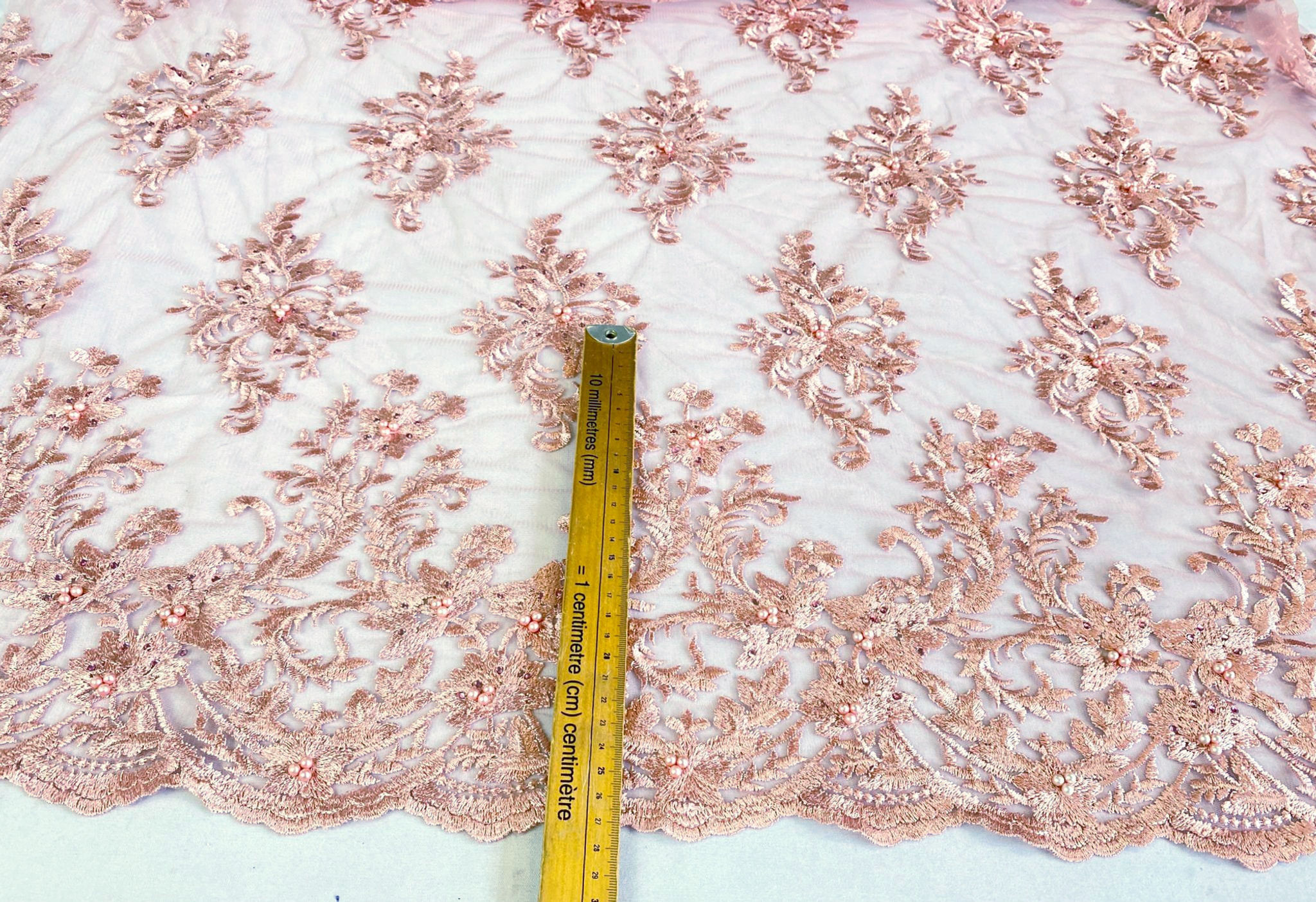 Dusty Pink - Embroidered Lace Tulle with Beading 