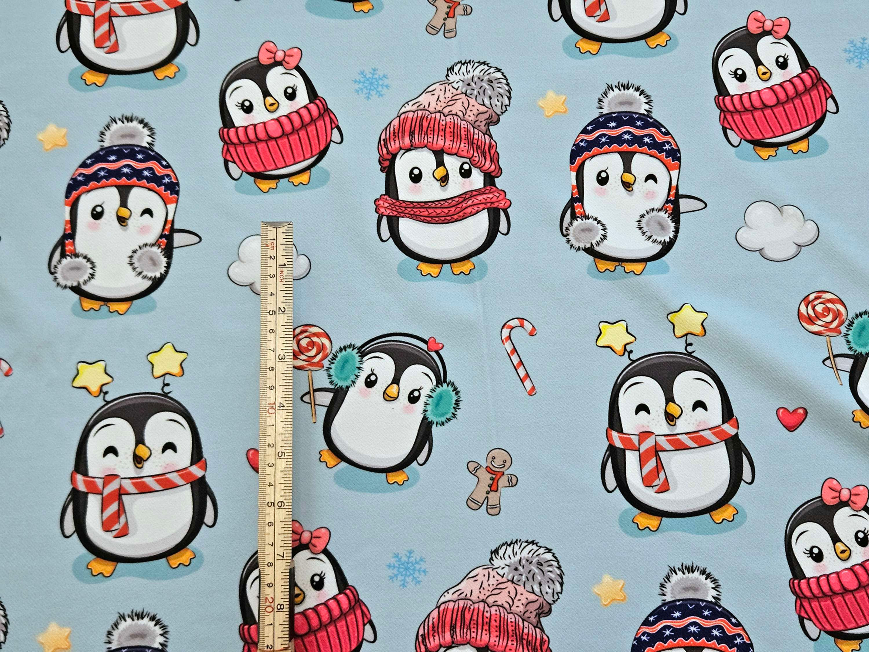 VIP SALE 3m for £9 Cartoon Penguin Light Blue - Scuba Twill (VIP164)