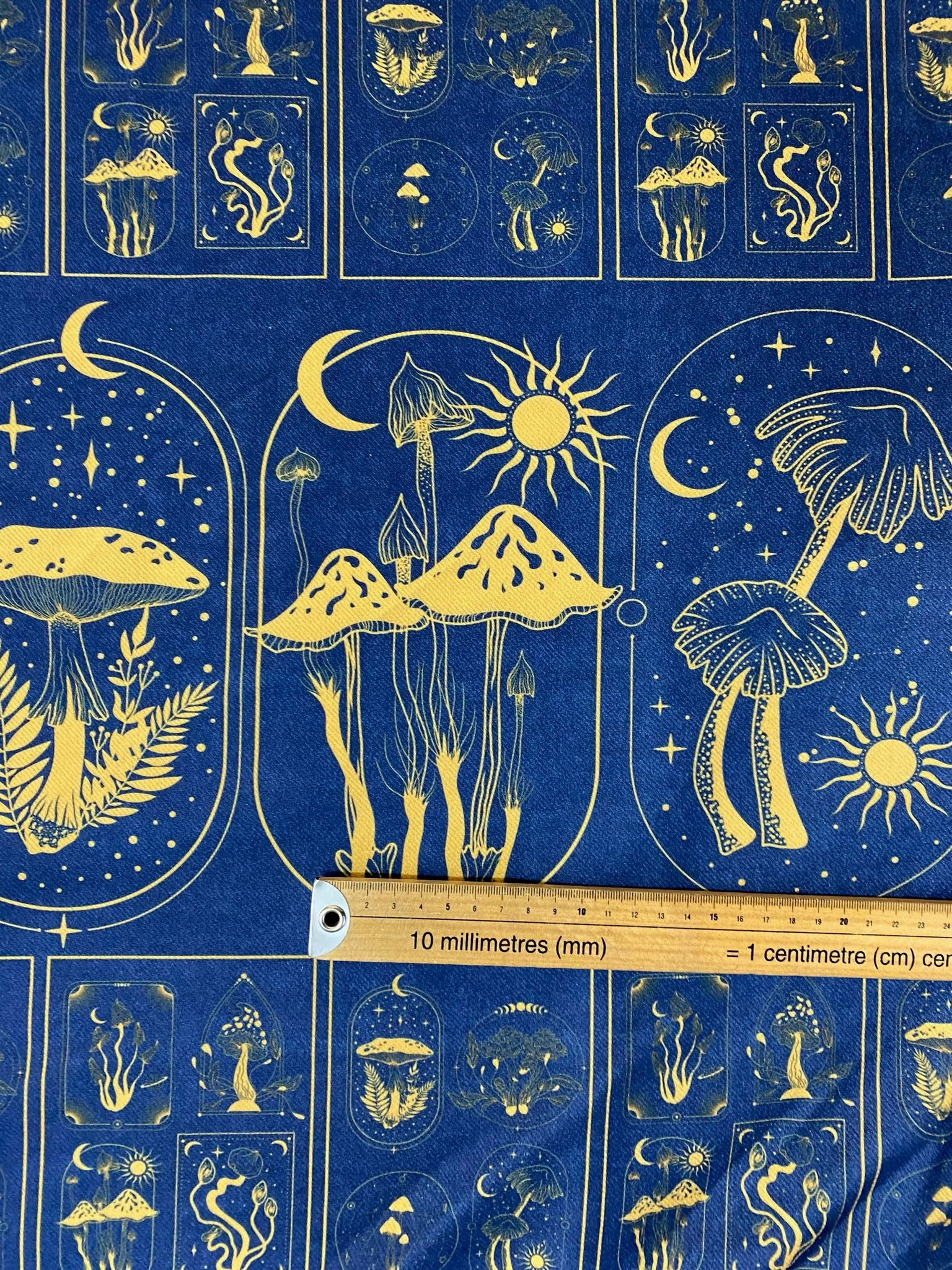 3m for £9 Blue/Gold Mushroom Crescent Scuba Twill (WH78)