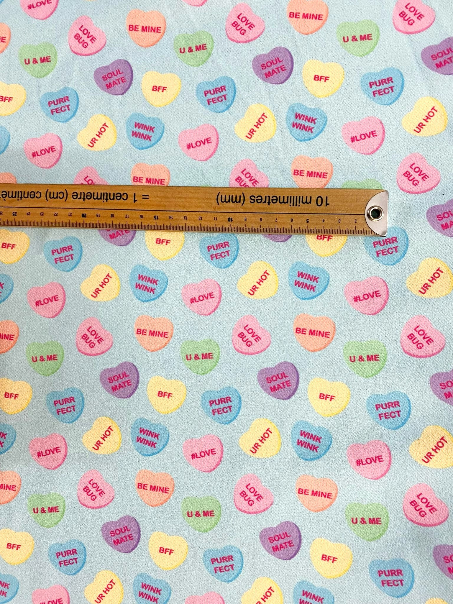 3m for £9 Love Heart Messages Blue Scuba Twill (WH86)