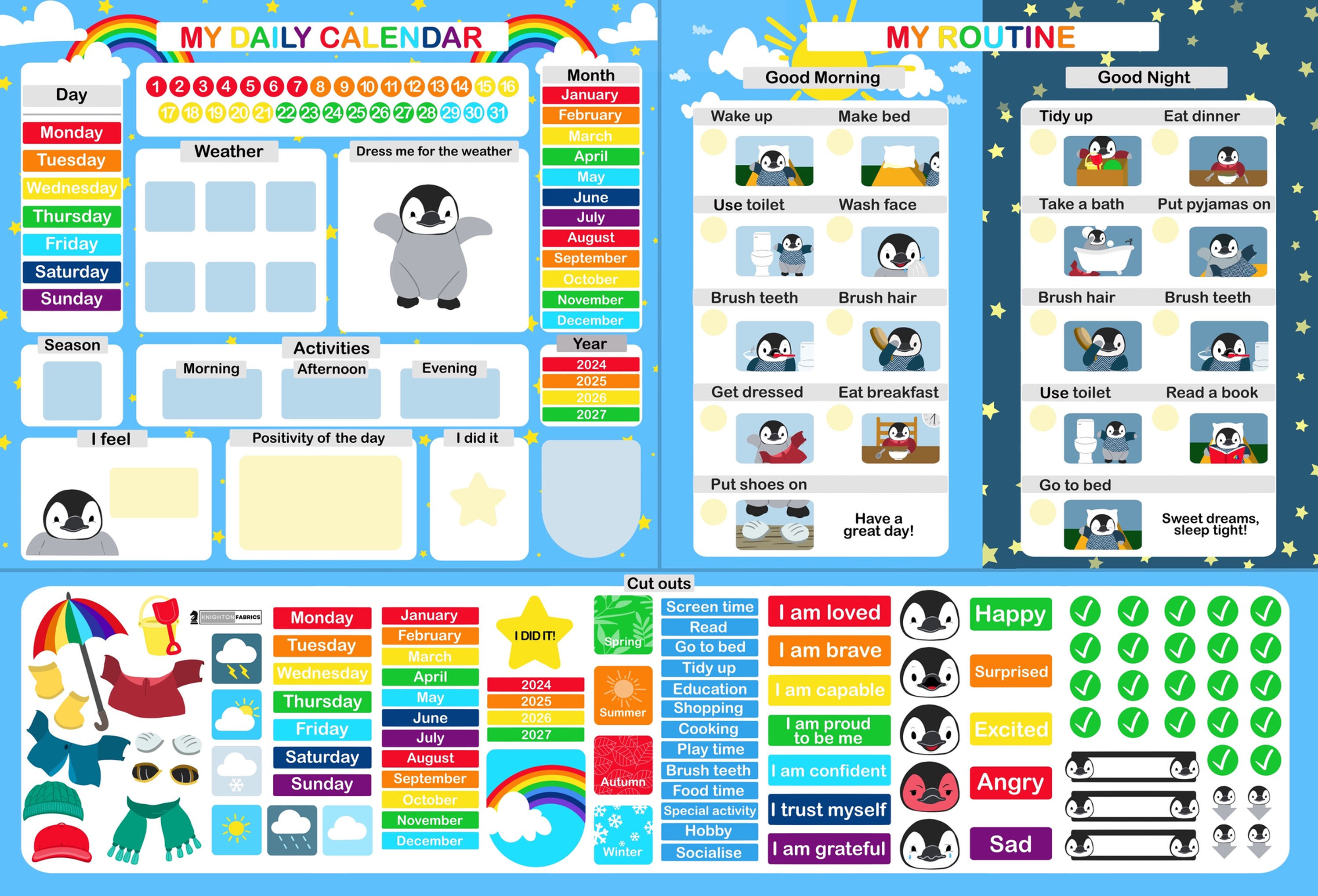 EXCLUSIVE Puddle Penguin Daily Calendar & Daily Routine (Anti Pill Fleece)