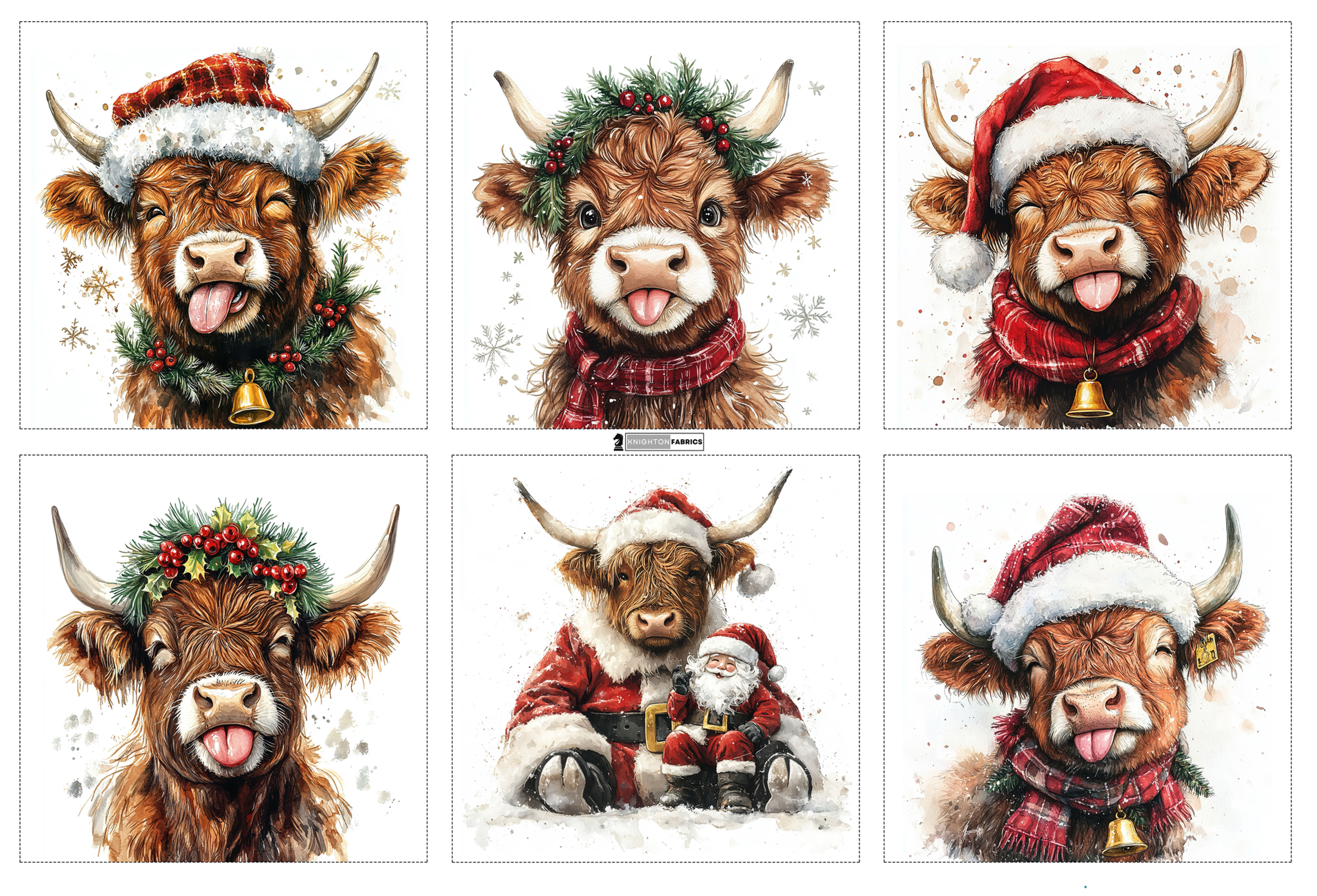 Christmas Santa Highland Cow Square Panels