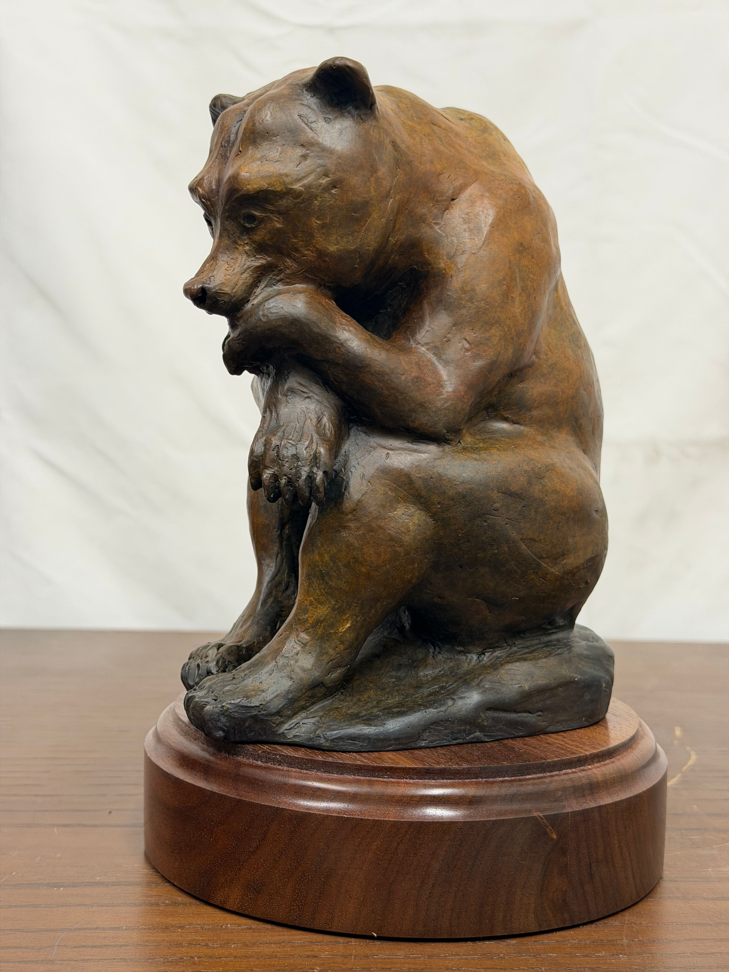 Thinking Bear, a limited edition bear bronze sculpture by Geoffrey C. Smith, inspired by Rodin.