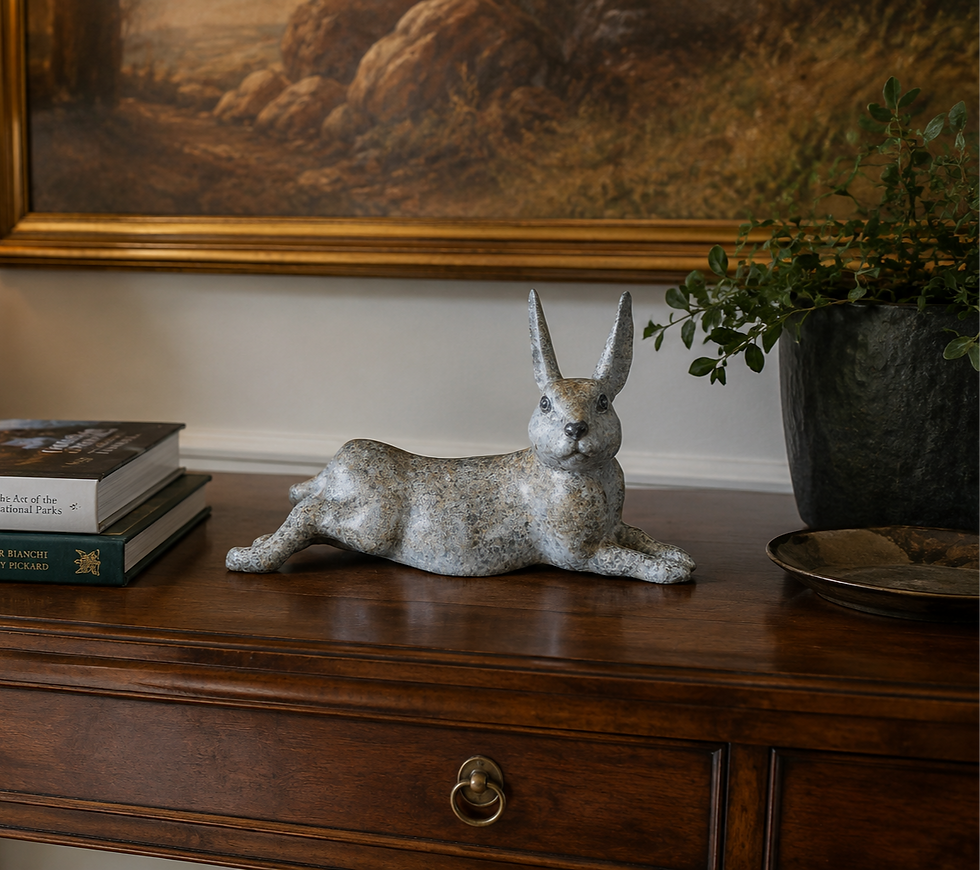 Thumbnail: Winnie the Bunny Rabbit bronze rabbit sculpture by Geoffrey C. Smith displayed on a desk
