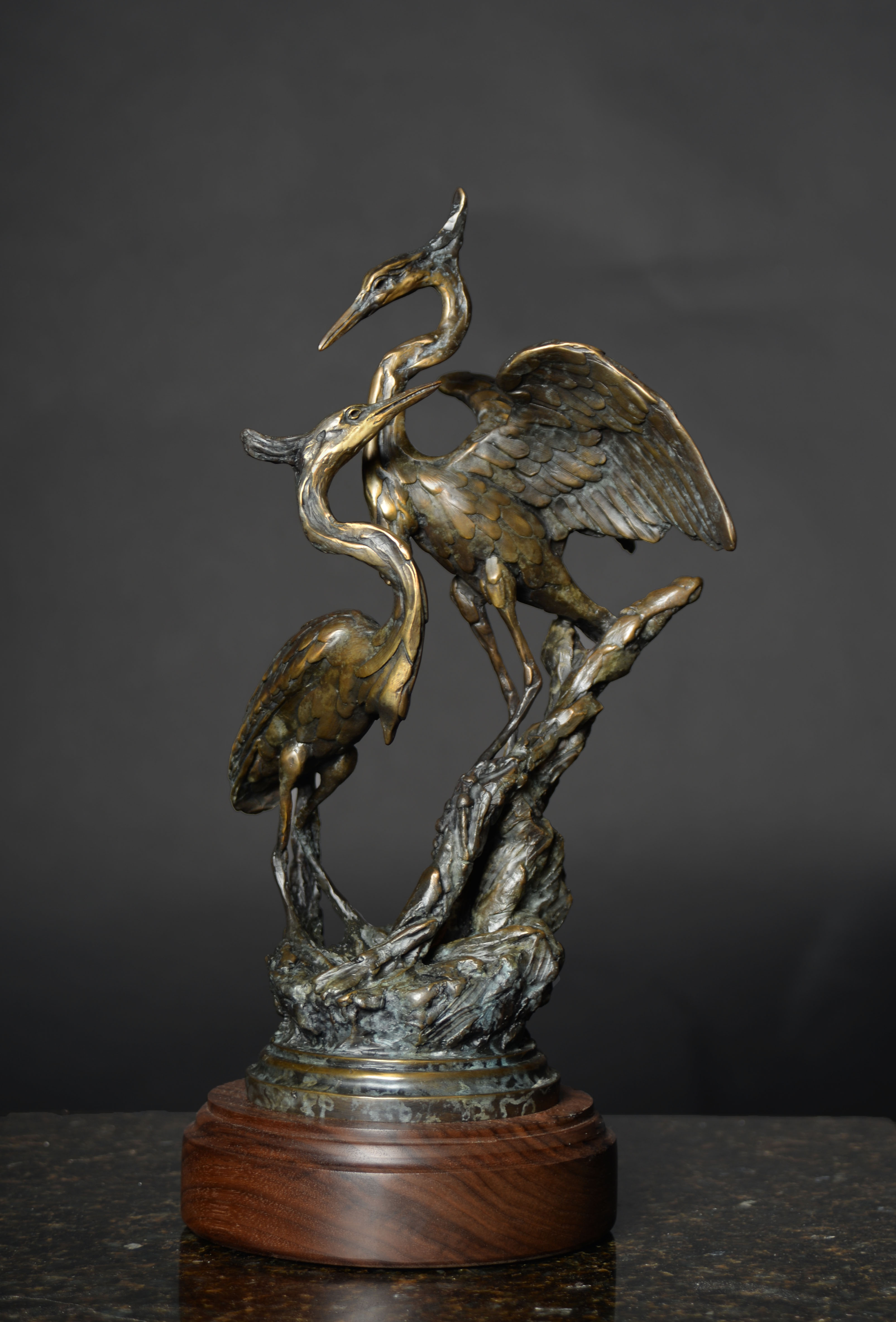 Great Blue Heron Duet Maquette in Traditional Patina