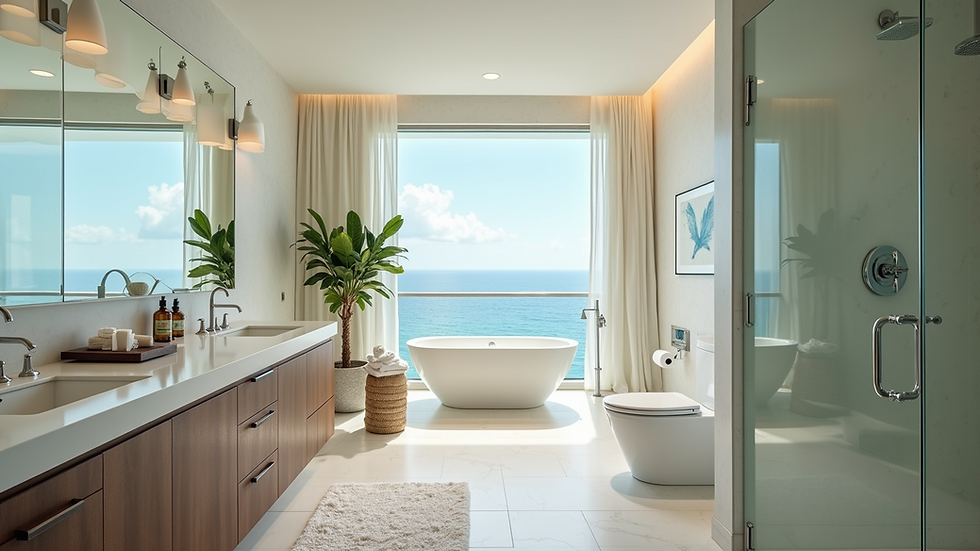 Eye-level view of a modern bathroom with coastal design elements in Siesta Key
