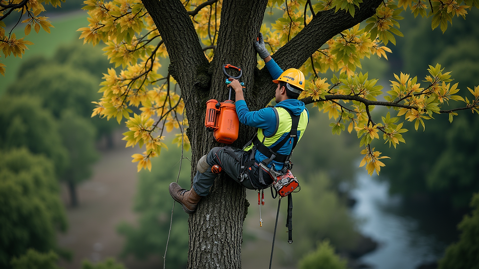 High angle view of a tree being trimmed for safety