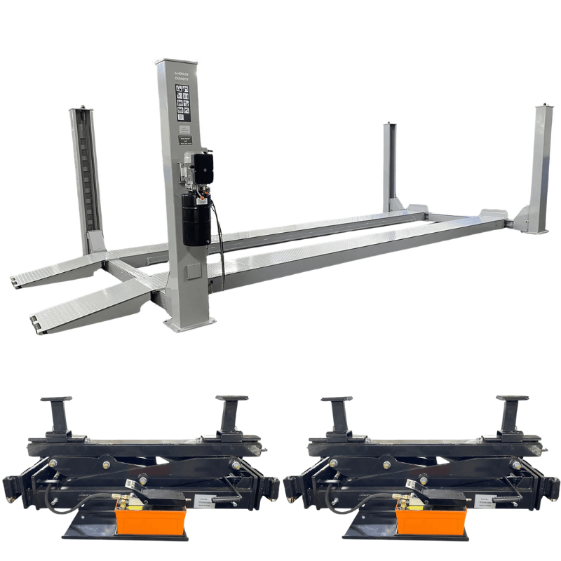 Triumph NTR-16 16,000 lb 4 Post Lift With (2) RJ-9000 Rolling Bridge Jack Combo