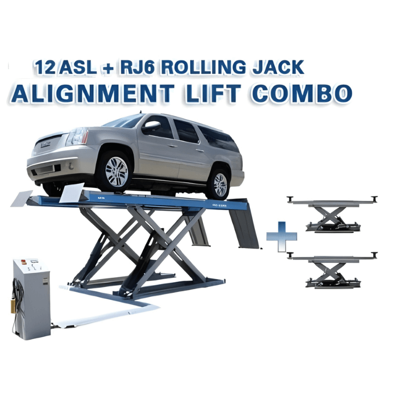 Atlas 12ASL Alignment Scissor Lift w/ (2) RJ-6 Rolling Jack Combo