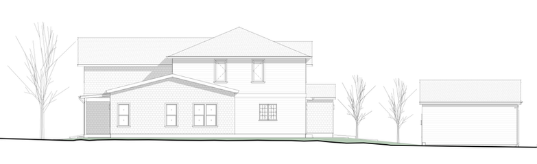 Black and white architectural elevation of a single-family house in Wheat Ridge, Colorado, showcasing the home's exterior design, proportions, and facade details. The drawing highlights rooflines, windows, doors, and material textures, reflecting regional architectural style and aesthetics