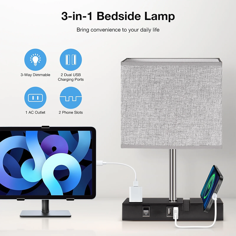 Thumbnail: Bedside Lamp with 2 USB Port, Touch Control Table Lamp with 1 AC Outlets and 2 P
