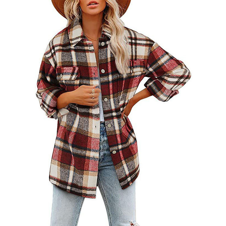 Miniatyrbild: Women's Brushed Plaid Shirts Flannel