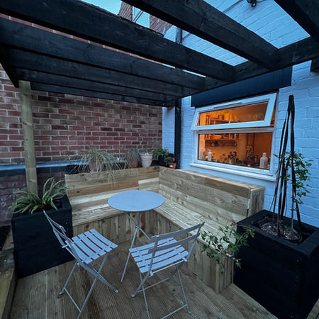Small and beautiful garden with, planters, decking and pergola in Forest Fields, Nottingham