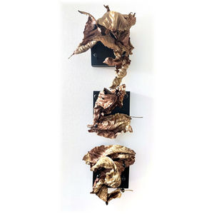Cascade, wall triptych of gilded magnolia leaves by Theresa Clower