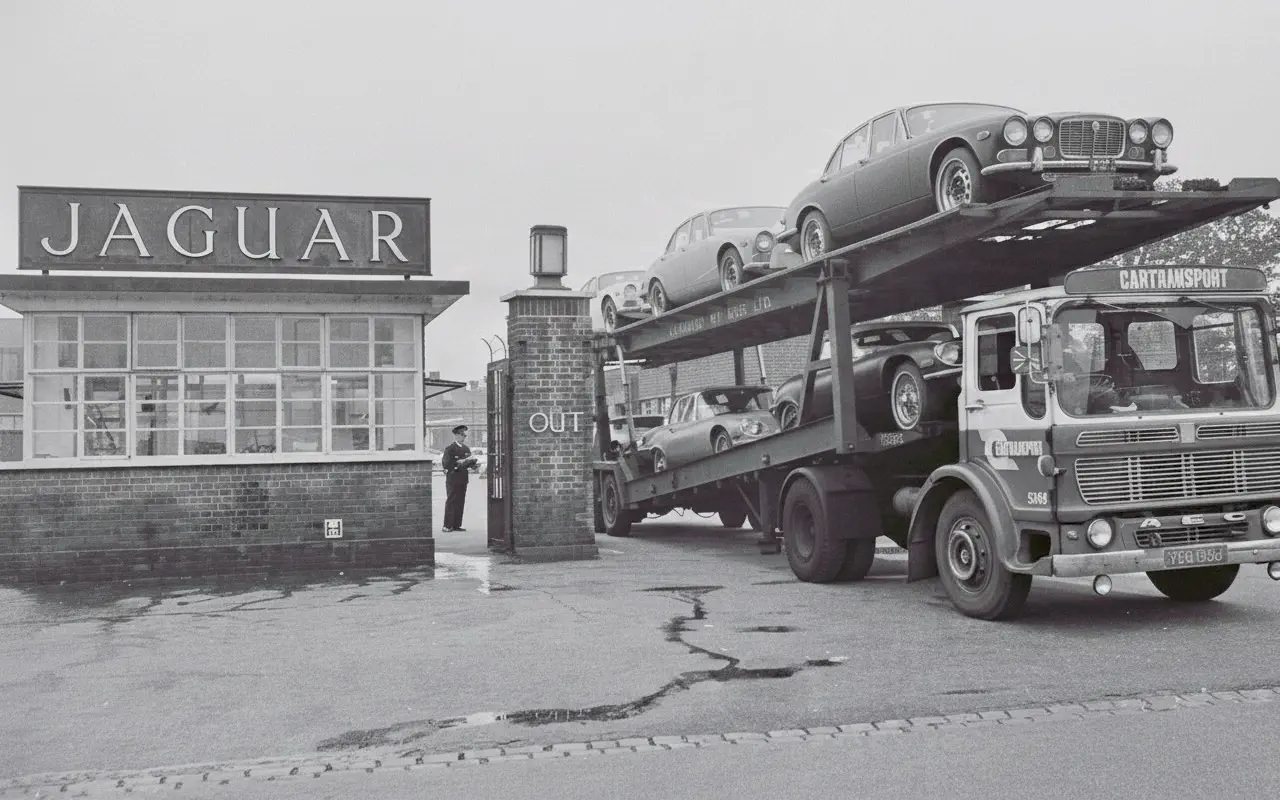 Sir Williams Lyon presenting Jaguar E-Type at Geneva 